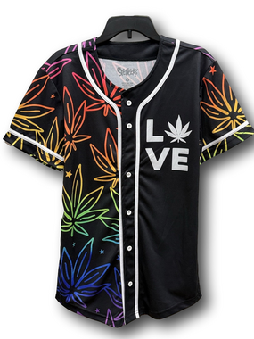 Pride "Love" Rainbow Weed Print Baseball Jersey - Size Small - NWT